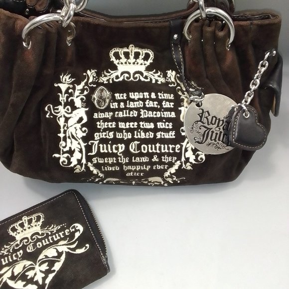 Juicy Couture Y2K 'Once Upon a Time' Bag & Purse Set 90's Brown Velour Vintage - Picture 4 of 12